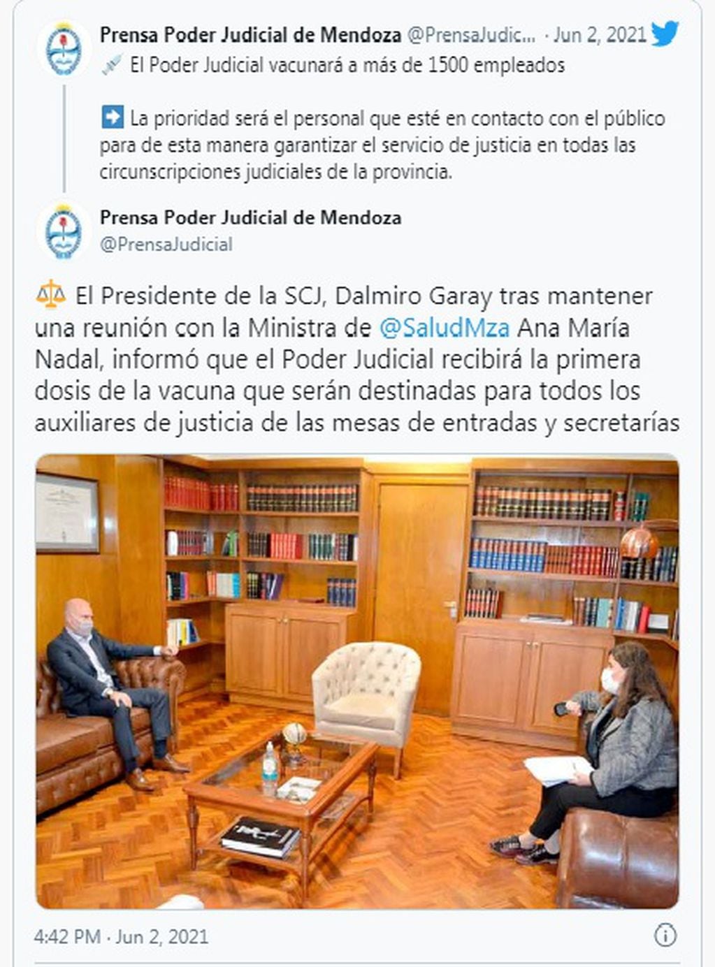 El Twit donde se informa de la reunión entre Damiro Garay y Ana María Nadal.
