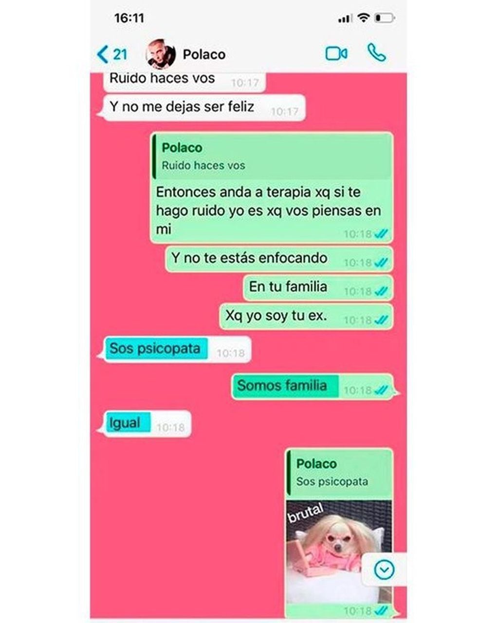 Se filtró un intenso cruce de palabras por Whatsapp entre El Polaco y Varia Aquino