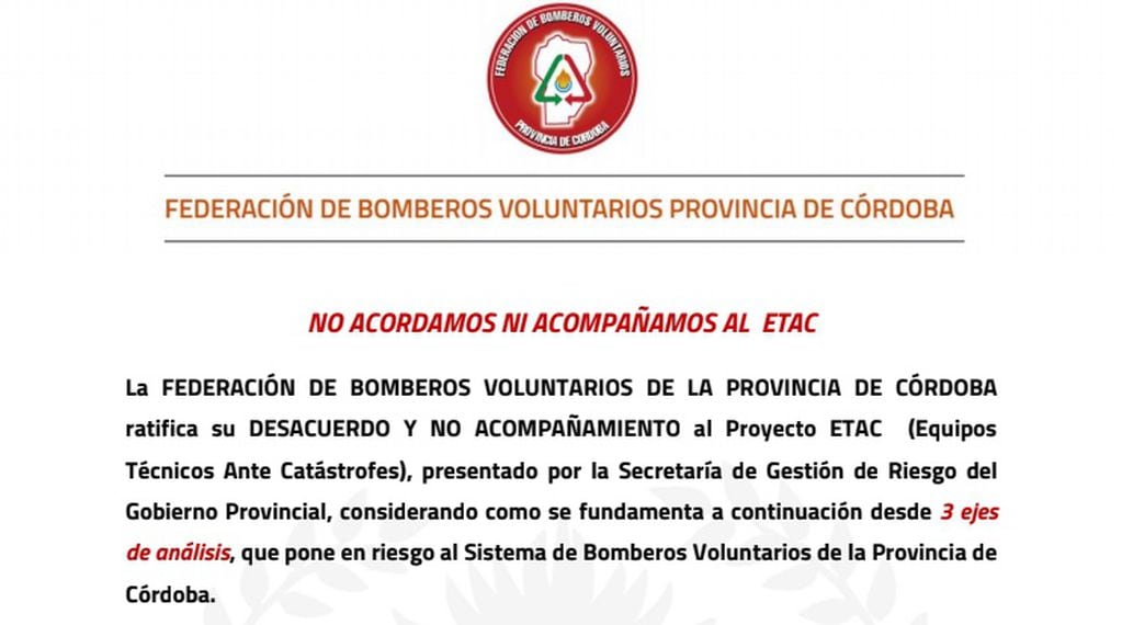 Los Bomberos están en llamas con el Gobierno de Córdoba.