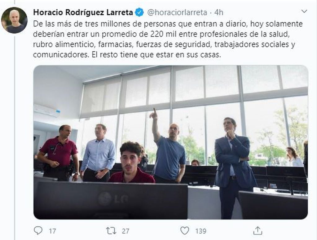Entrecruzan datos para detectar incumplimiento a cuarentena de argentinos que llegaron del exterior. (Twitter @horaciolarreta)