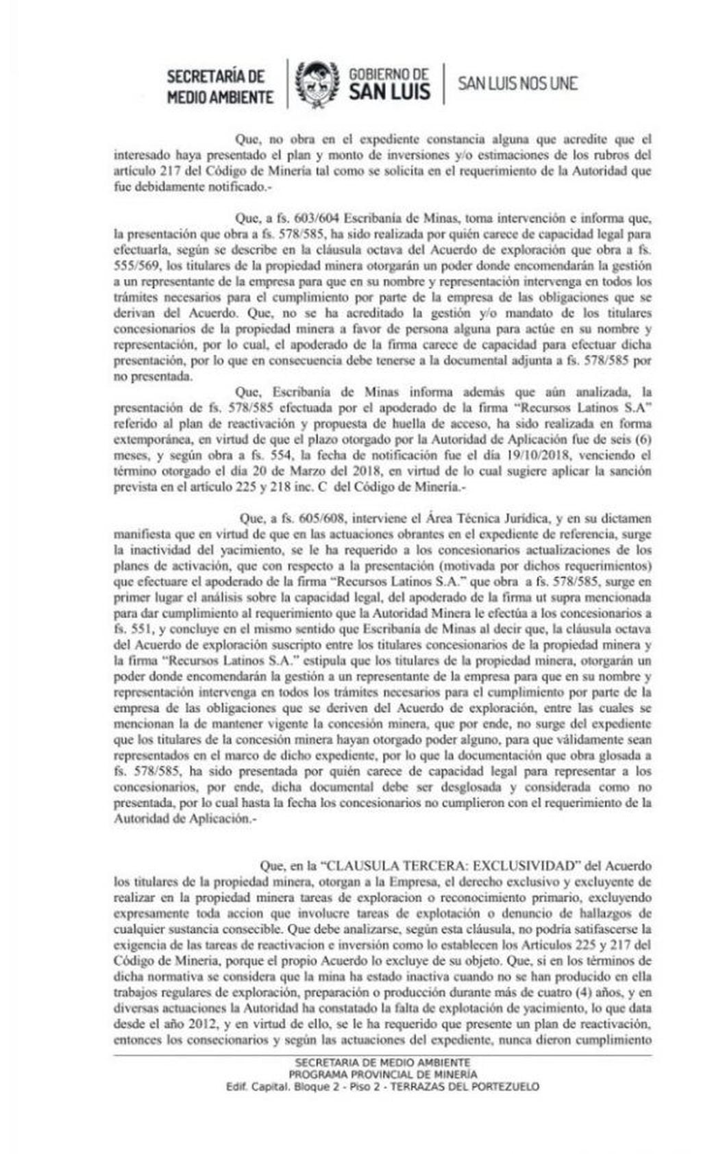 Resolución de la Secretaría de Medio Ambiente en San Luis