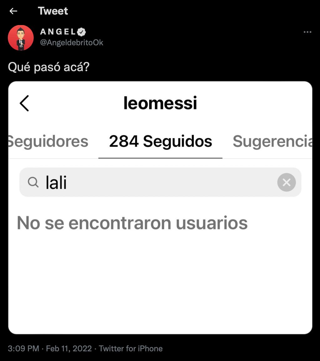 Según Ángel de Brito, Lionel Messi dejó de seguir a Lali Espósito en Instagram.