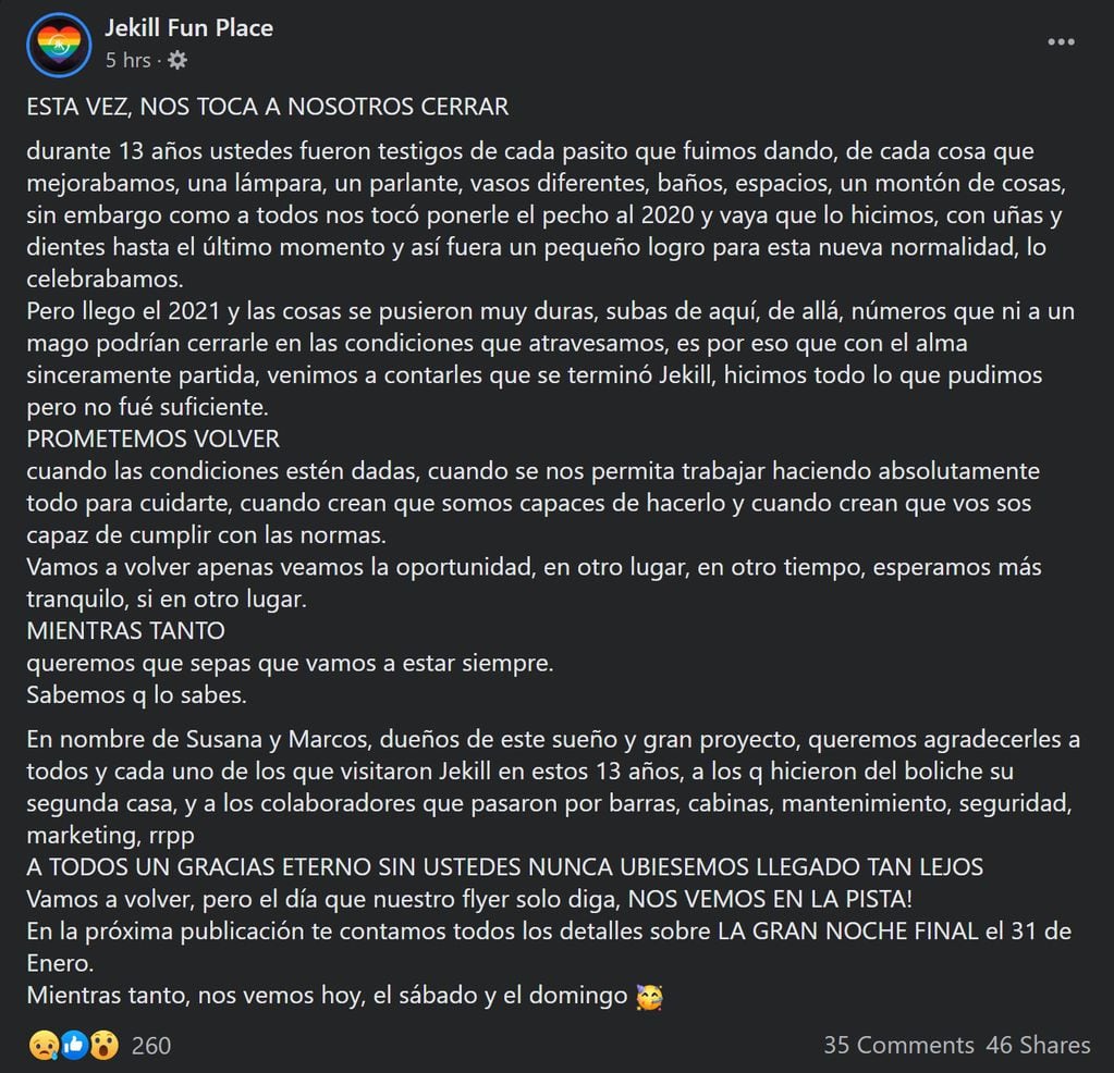 Jekill Pub se vio obligado a cesar su actividad tras trece años en el rubro.