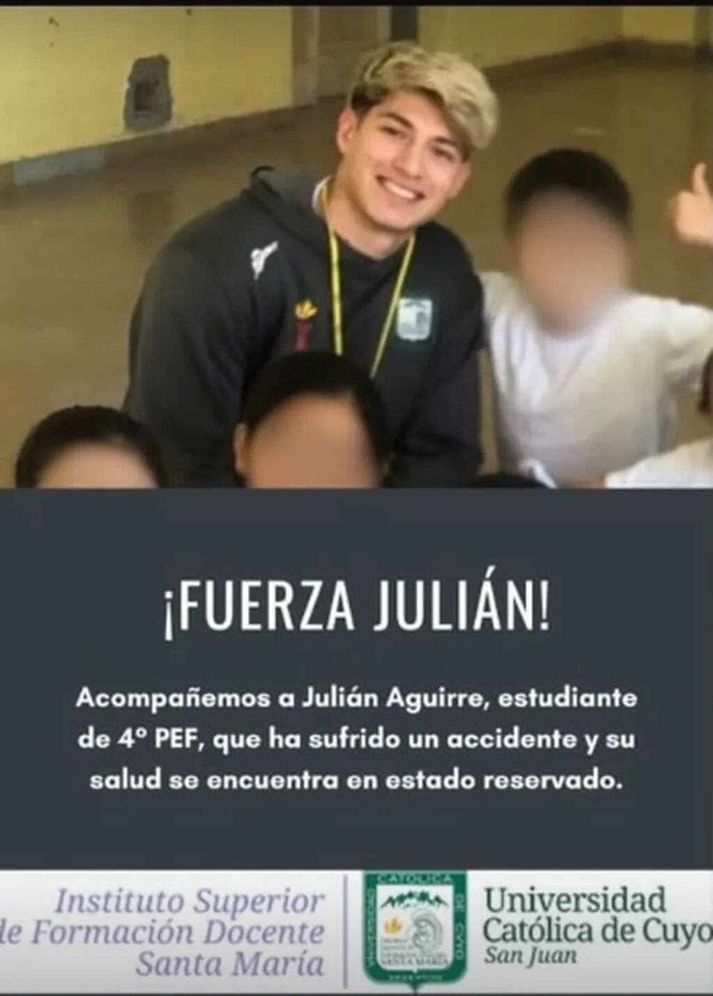 Julián Aguirre, el sanjuanino e 21 años que lucha por su vida tras caérsele una barra con 100 kg en el gimnasio