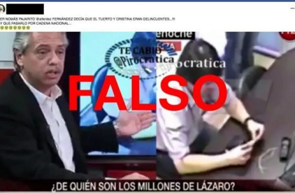 Es falso que Alberto Fernández dijo en una entrevista que Néstor y Cristina Kirchner eran delincuentes, hablaba de Lázaro Báez. (Reverso)