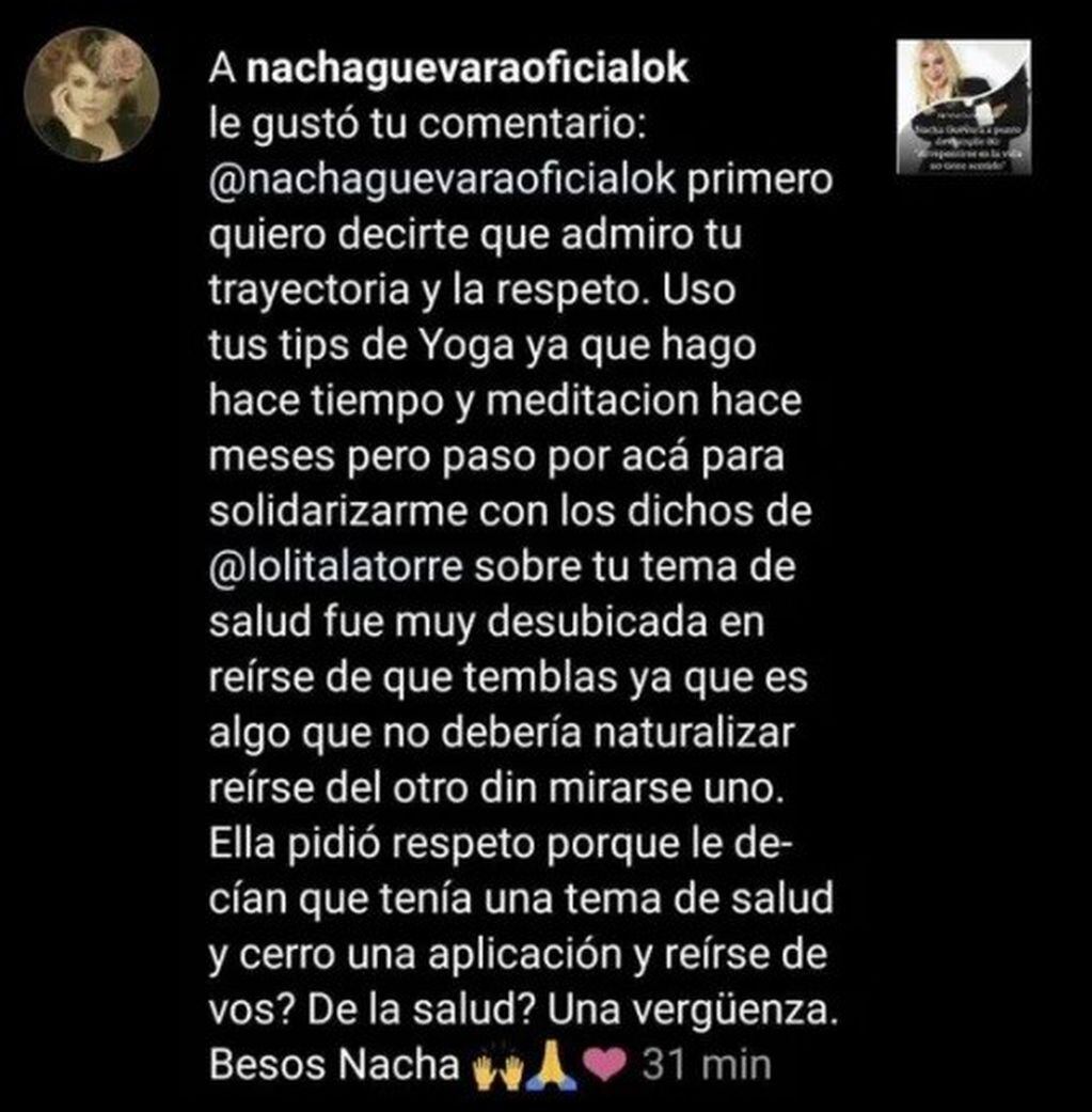 El polémico "like" de Nacha Guevara en respuesta a las burlas de Lola Latorre (Captura)