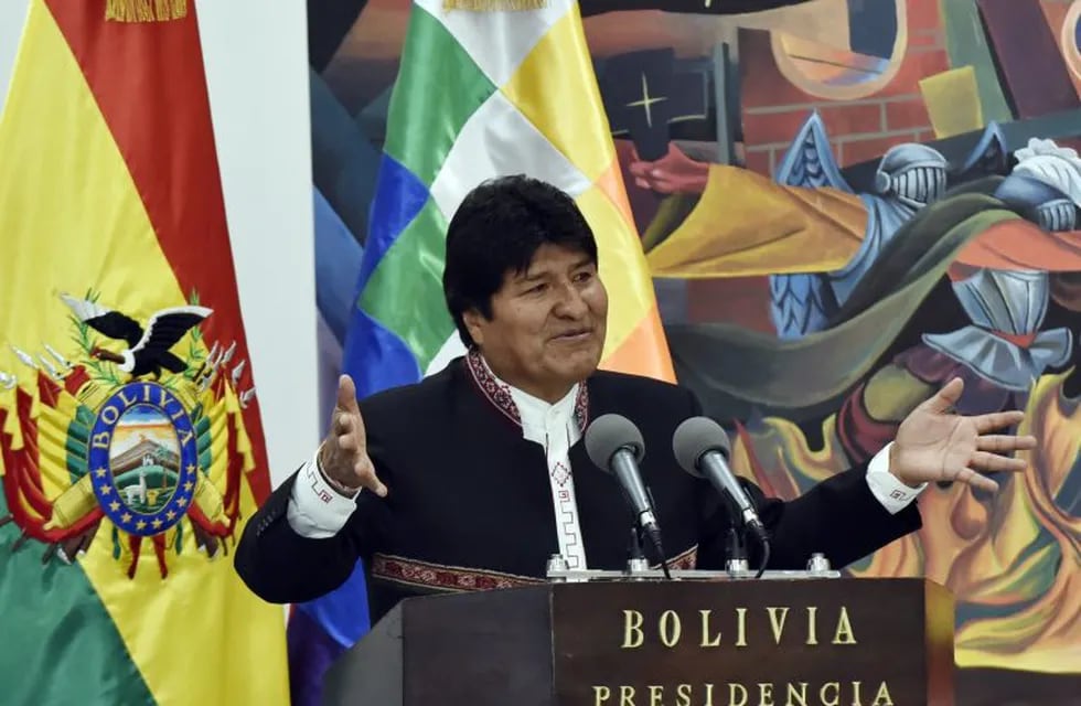 Bolivia's President Evo Morales delivers a speech during an awarding ceremony to Bolivian athletes who participated in the Lima 2019 Pan-American Games at the Casa Grande del Pueblo (Great House of the People) in La Paz, on August 14, 2019. (Photo by AIZAR RALDES / AFP)