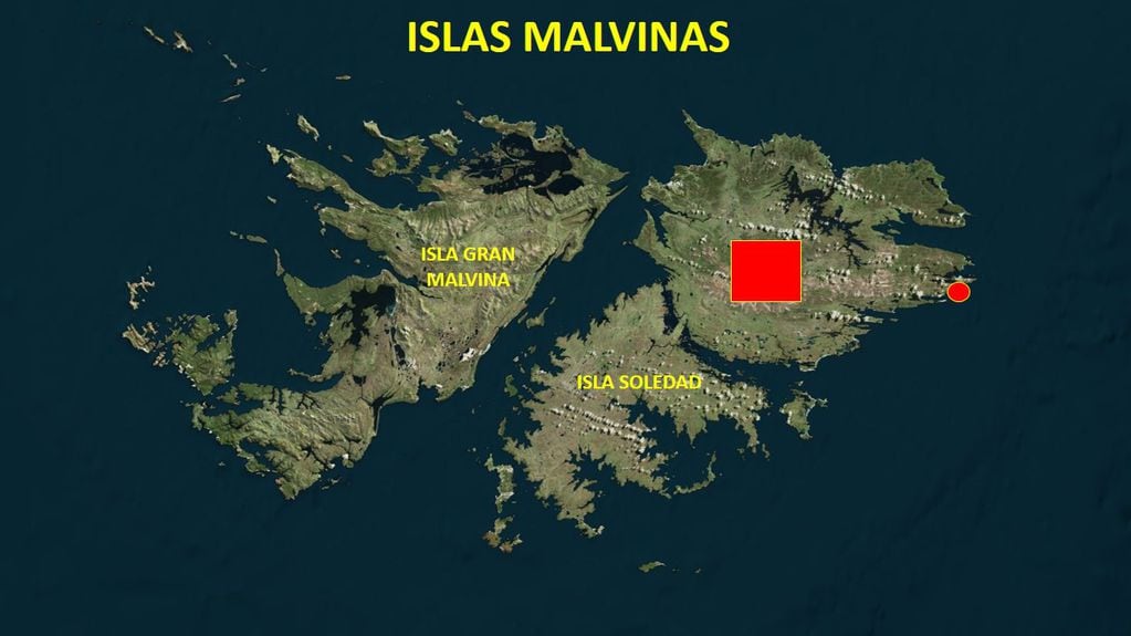 Zonas utilizadas para los ejercicios militares en Malvinas. 