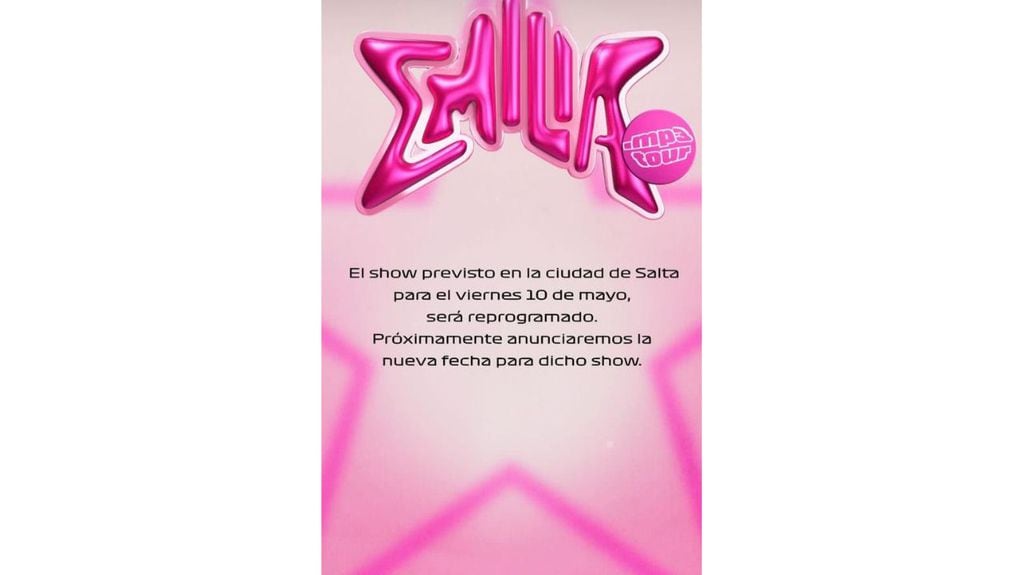 El comunicado sobre la suspensión del concierto de Emilia Mernes en Salta.