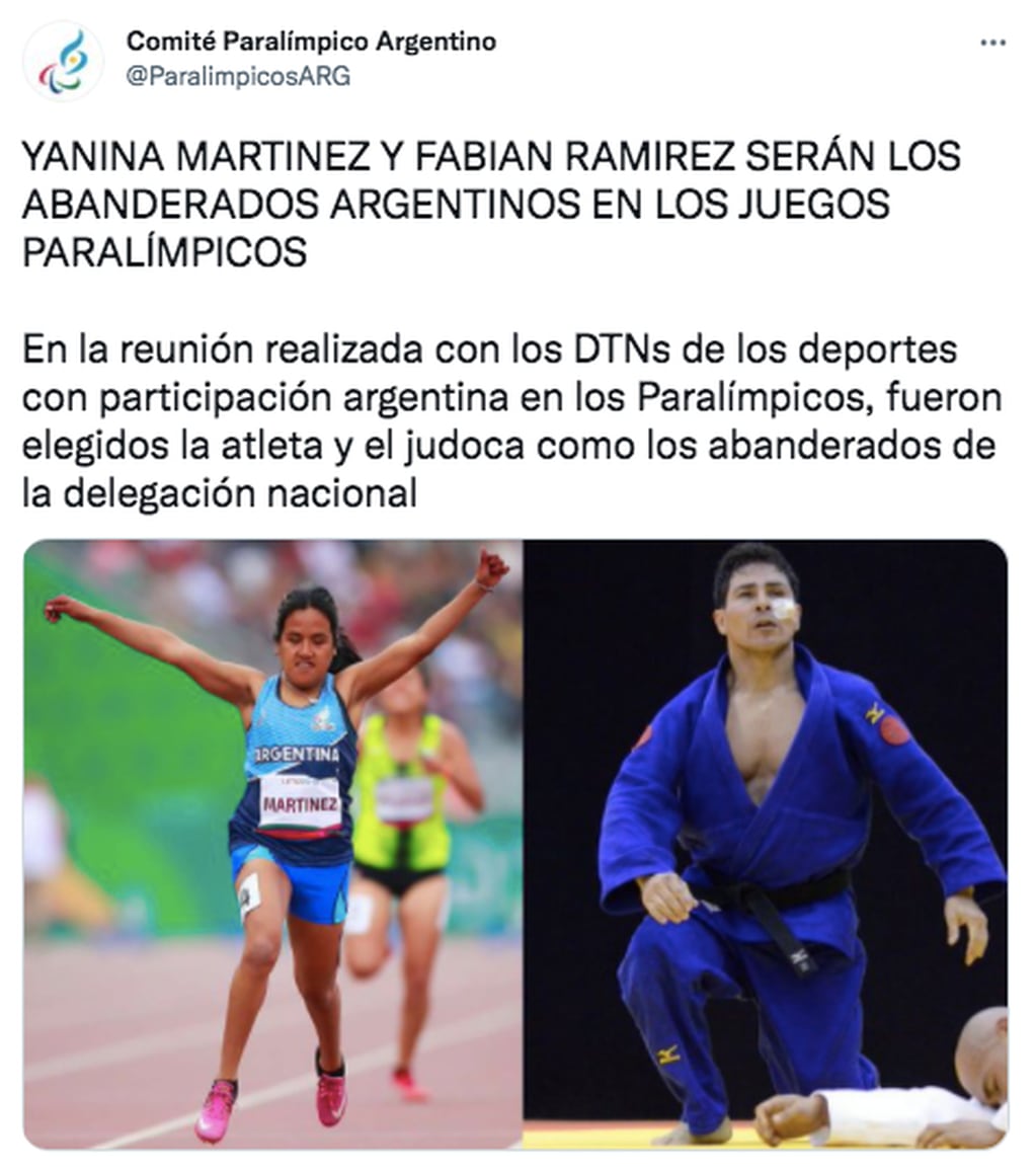 Yanina Martínez y Fabián Ramírez serán los abanderados de la delegación argentina en los Juegos Paralímpicos.