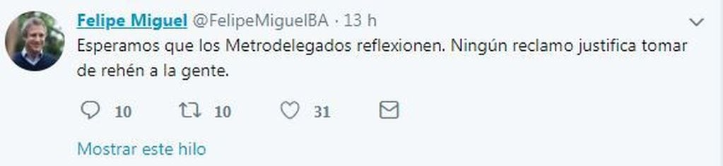 Así se expreso Felipe Miguel en sus redes sociales