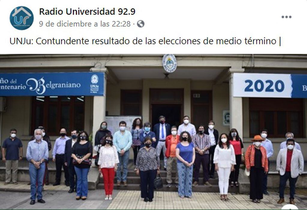 Publicación en redes sociales de Radio Universidad 92.9.