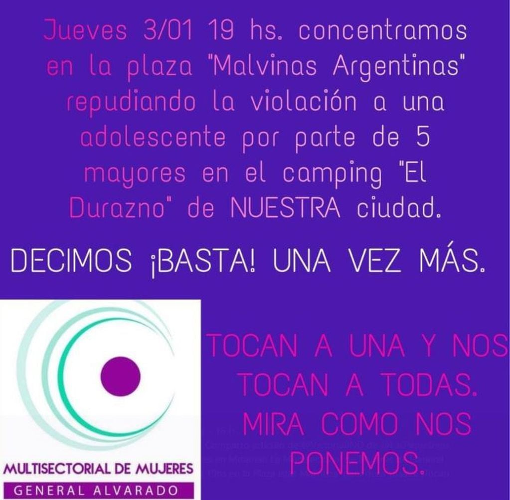 El acto fue convocado por la Multisectorial de Mujeres General Alvarado (Twitter).