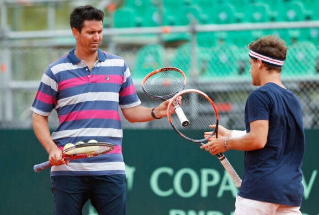 Chela y Schwartzman en un entrenamiento durante la Copa Davis,