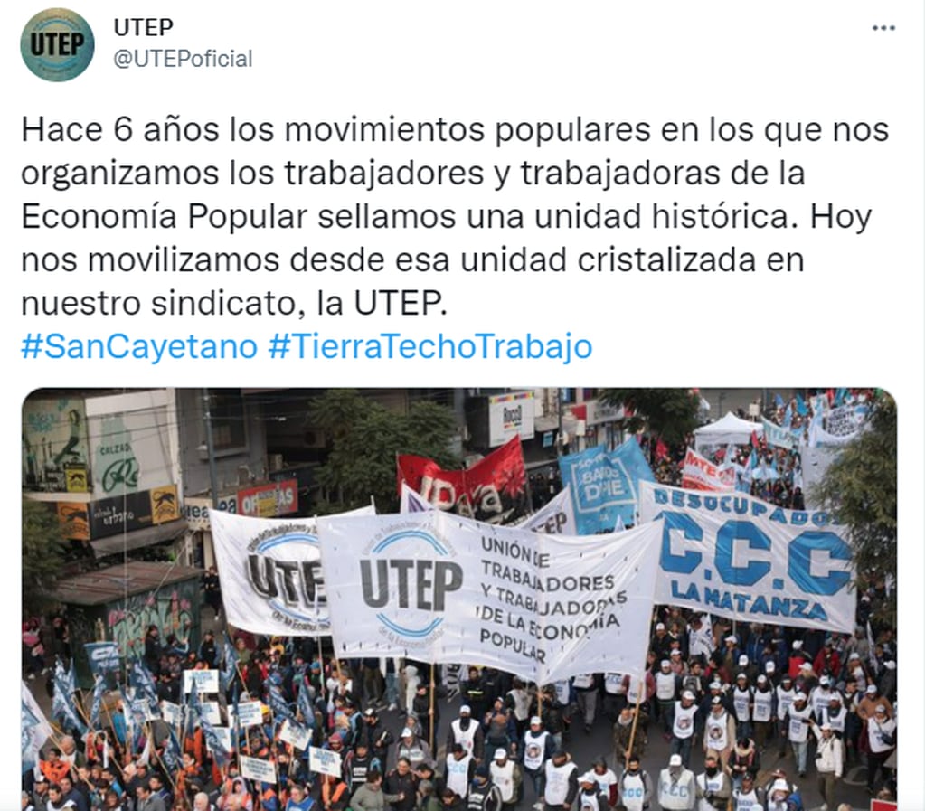 Desde UTEP convocaron una marcha por el día de San Cayetano.
