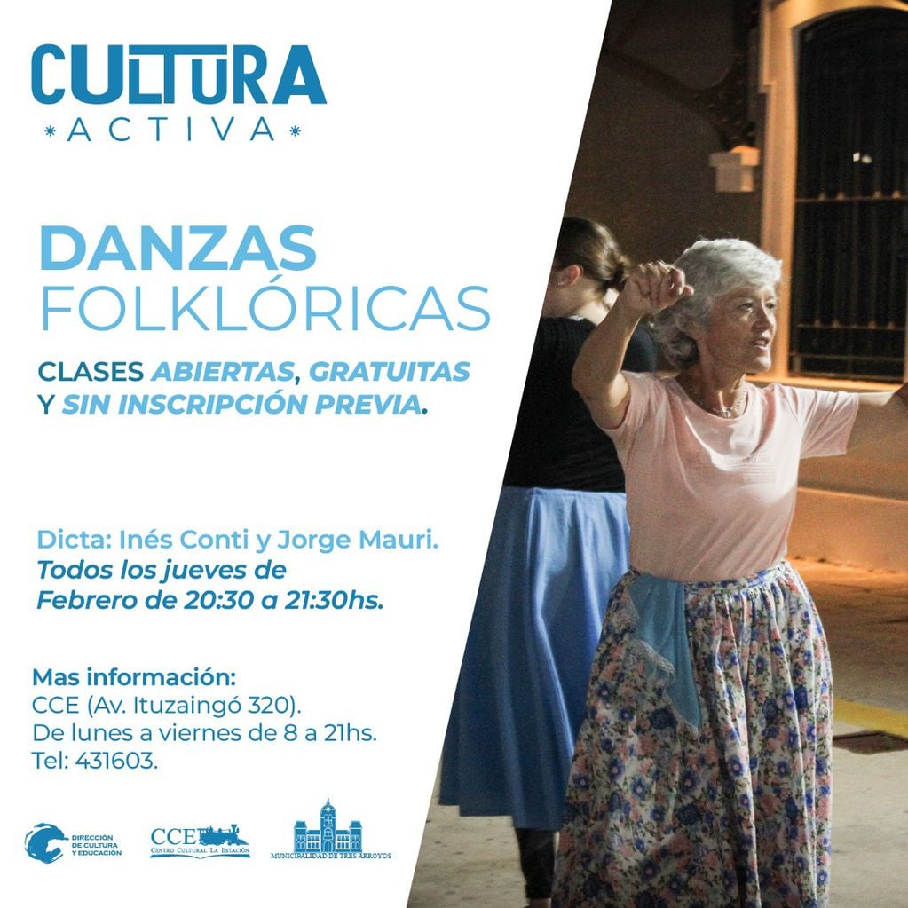 Clases abiertas y gratuitas de folklore en el Centro Cultural La Estación de Tres Arroyos