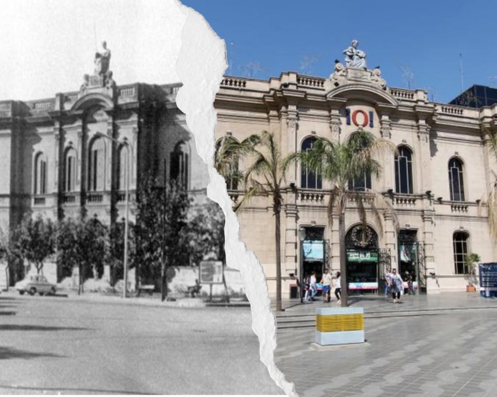 Un antes y después del Patio Olmos. (Foto antigua: Grupo Edisur / Foto actual: banco web)