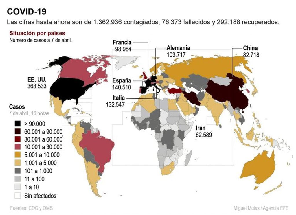 Detalle de la infografía de la Agencia EFE: "Situación de la pandemia en el mundo".