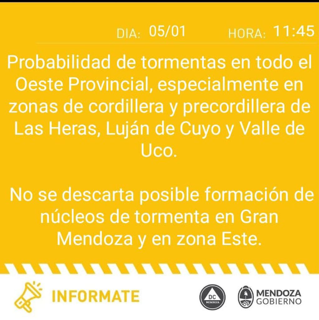 Rigen dos alertas meteorológicas para Mendoza: qué zonas serán las afectadas.