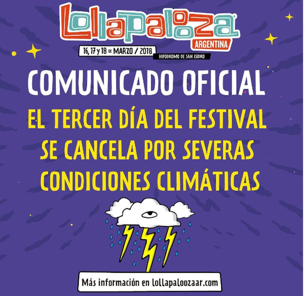 El comunciado oficial del Lollapalooza Argentina 2018 tras la cancelación de la tercera fecha