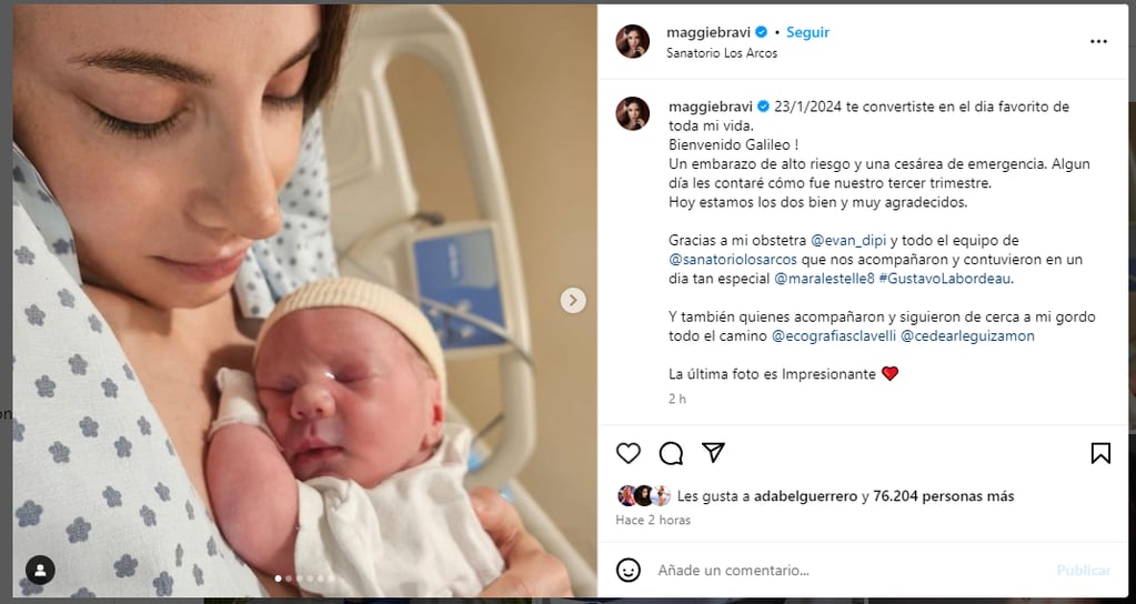Magui Bravi mostró a su bebé recién nacido