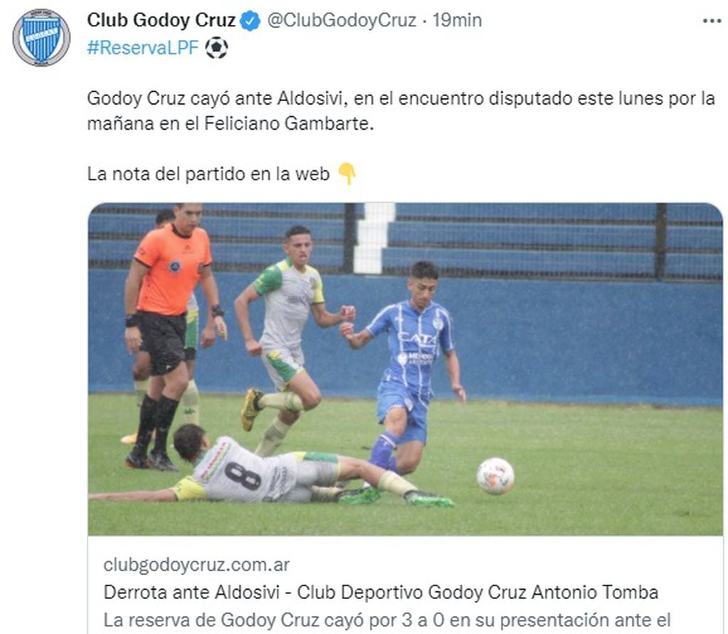 Godoy Cruz perdió ante Aldosivi de Mar del Plata en Reserva.