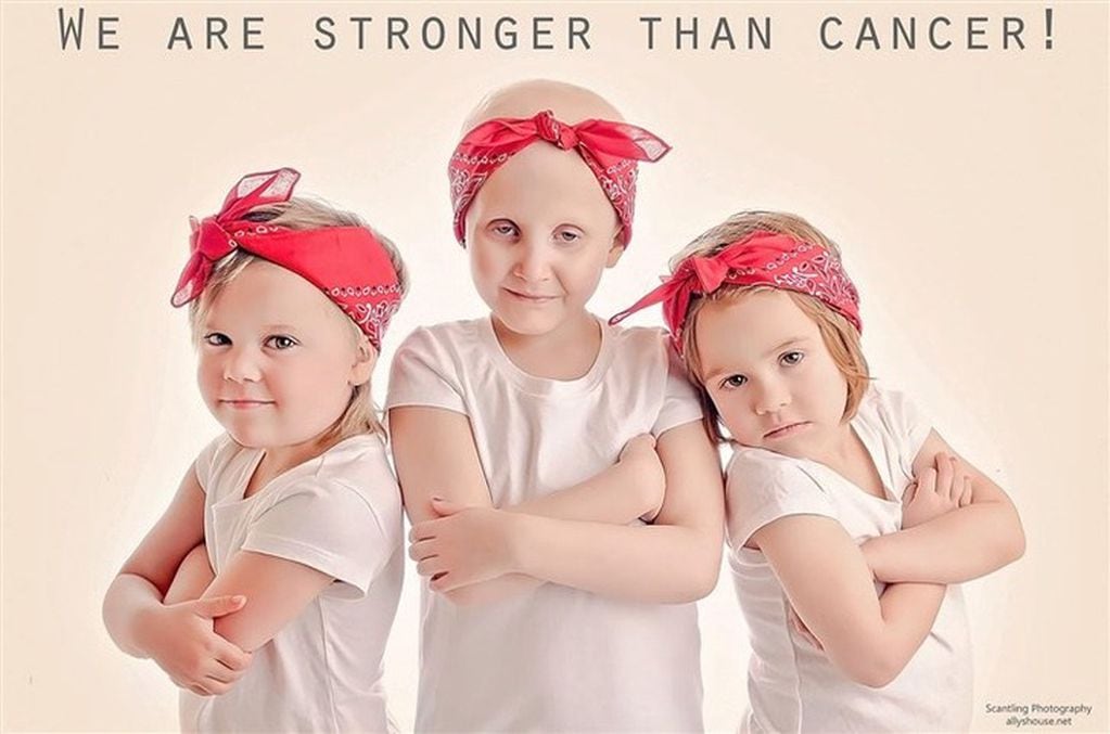 "Somos más fuertes que el cáncer", dice la postal que tiene a Rhean Franklin, Ainsley Peters y Rylie Hughey como protagonisyas. (Foto: Lora Scantling)