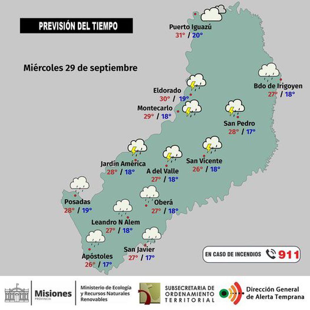 Continúa el clima inestable y las probabilidades de lluvia para este miércoles en la provincia.