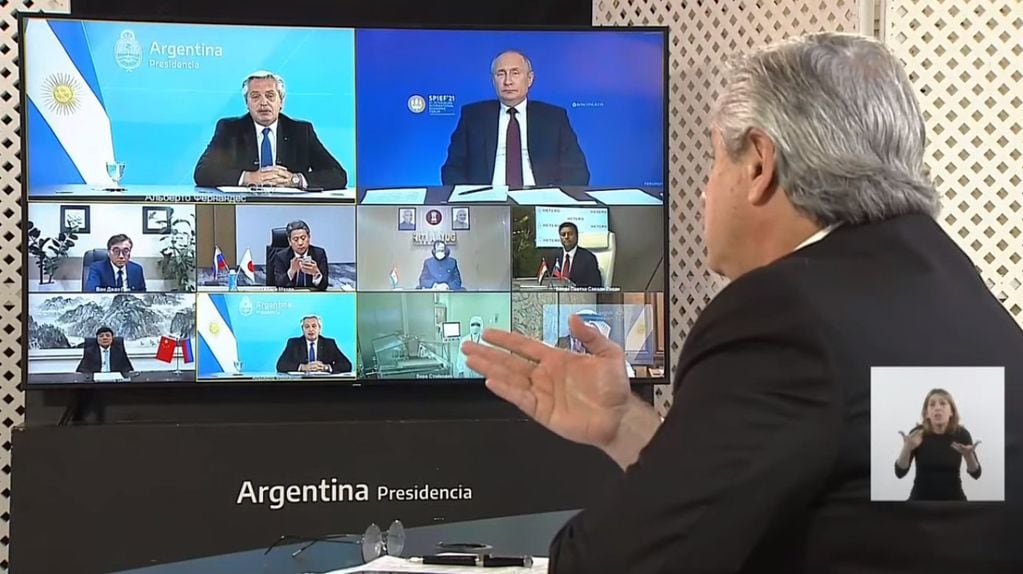 Alberto Fernández compartió una videoconferencia con su par ruso, Vladimir Putin. Foto: Gentileza