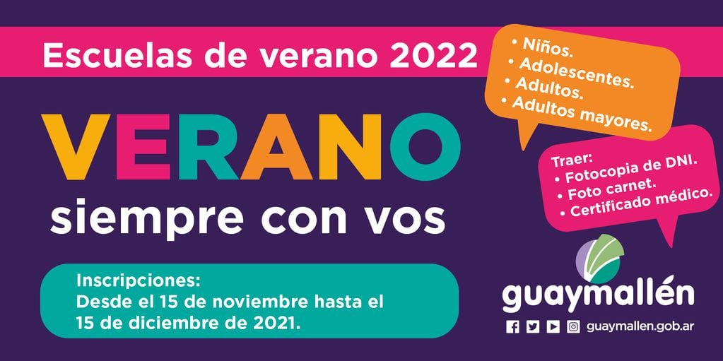 Escuelas de verano 2021-2022 en Guaymallén.