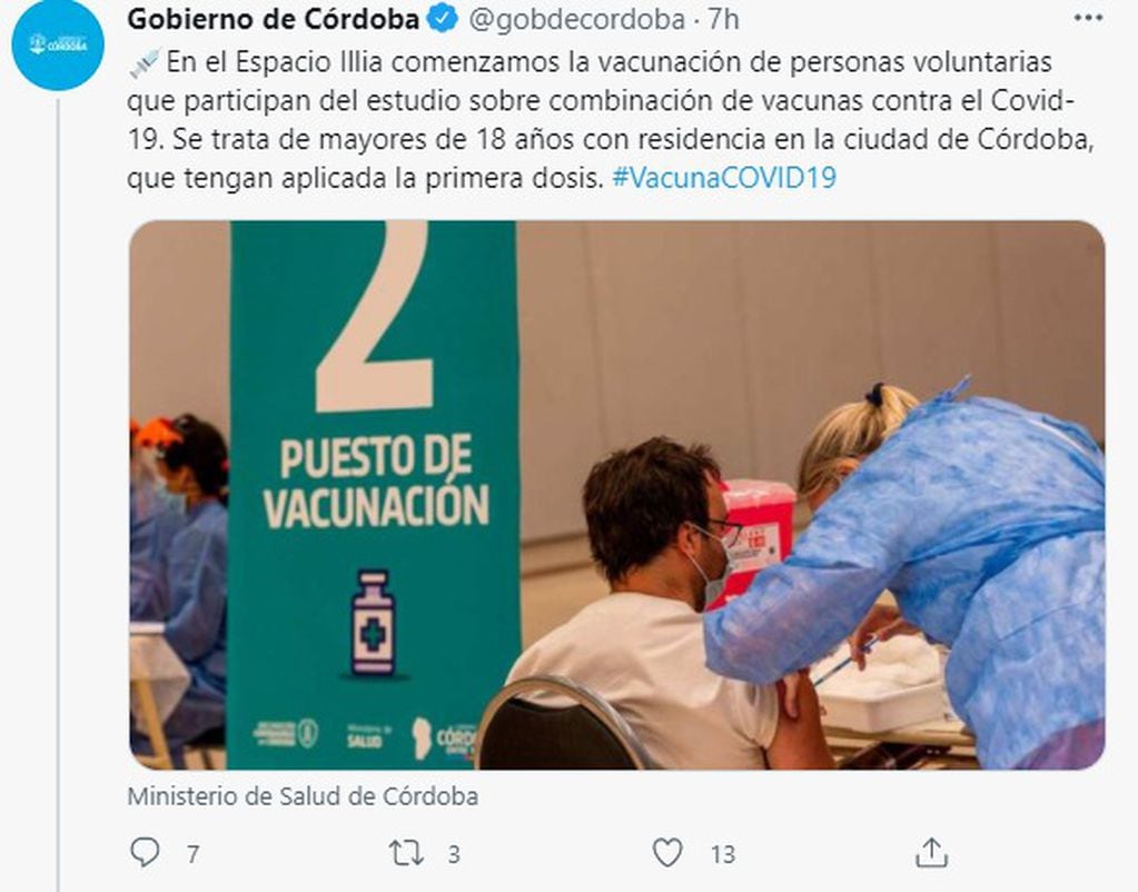 En Córdoba comenzó la vacunación combinada para segundas dosis.