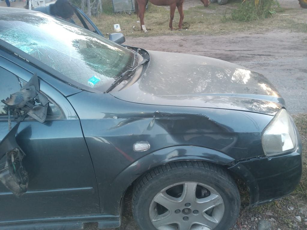 El auto de María Luisa tras chocar contra un caballo suelto en la Ruta 38 y que fue secuestrado por efectivos policiales de Villa Parque Síquiman.