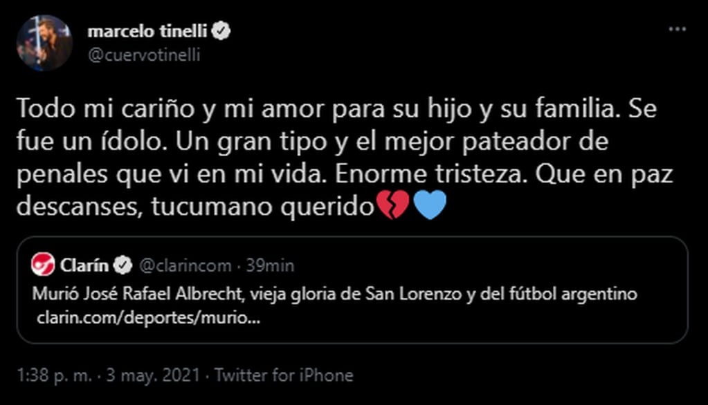 El mensaje de Marcelo Tinelli tras la muerte de José Rafael Albrecht.