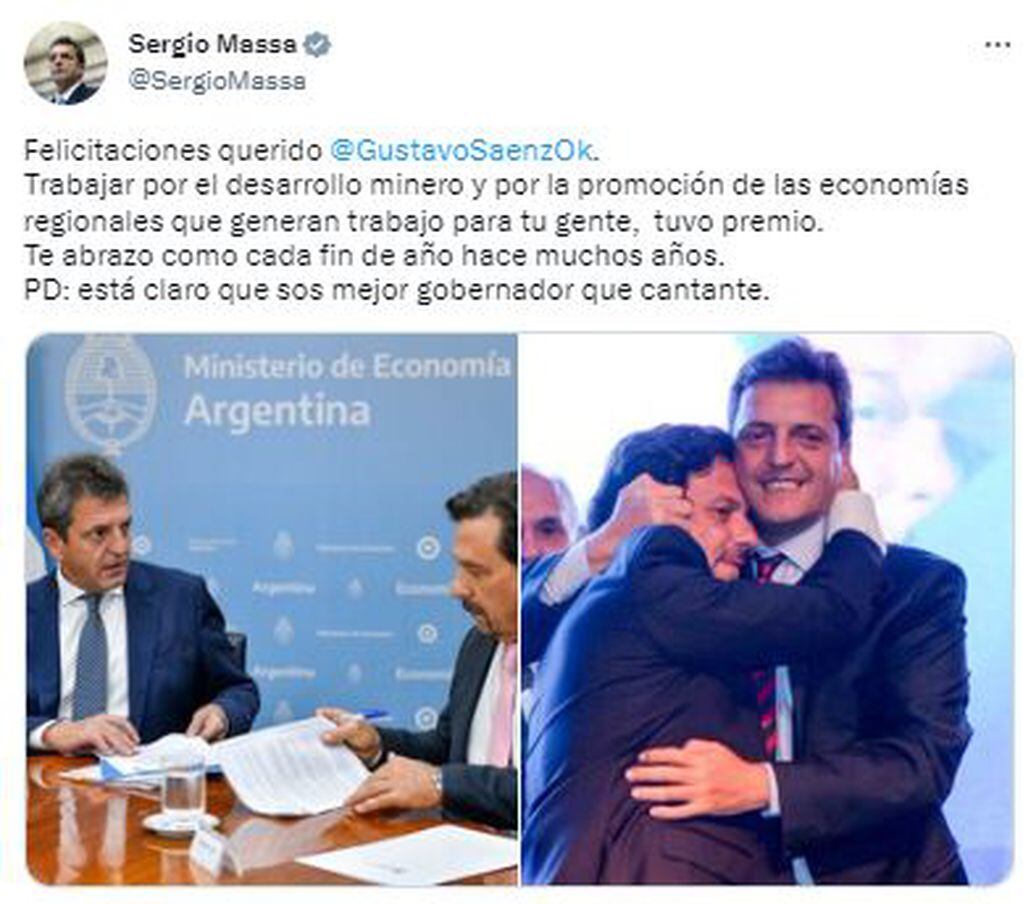Sergio Massa fue el primero en felicitar a Gustavo Sáenz por su reelección en Salta.