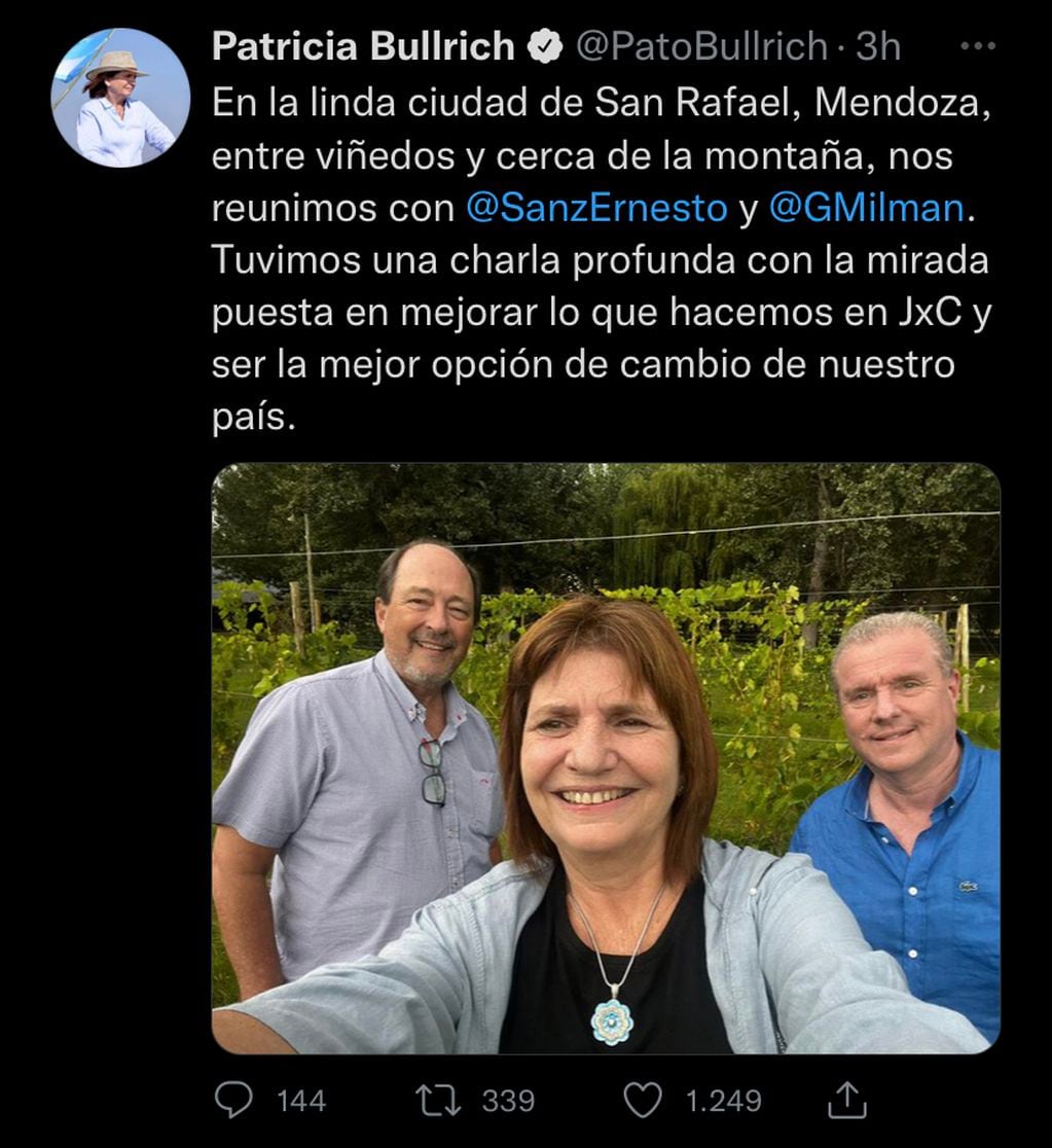 El tweet de Patricia en Mendoza.