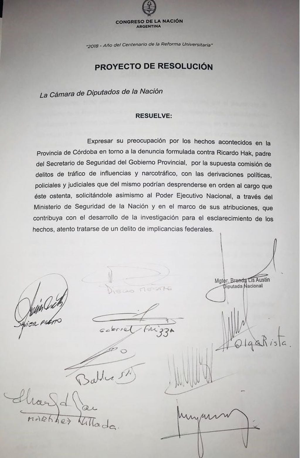 El documento presentado por los legisladores de Cambiemos ante la Cámara de Diputados de la Nación.