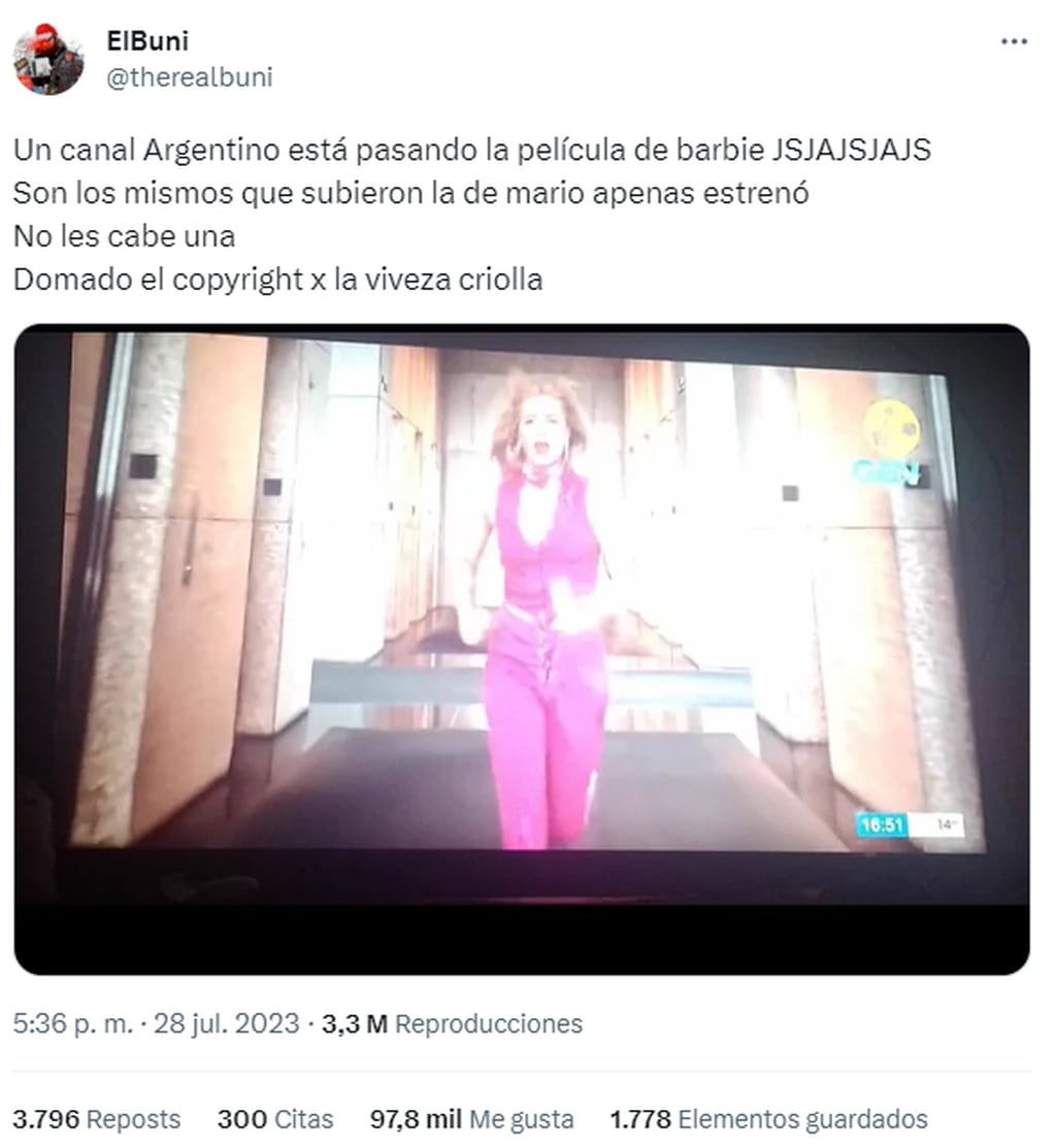 El tuit que alertó sobre el estreno de Barbie en un canal de aire argentino.