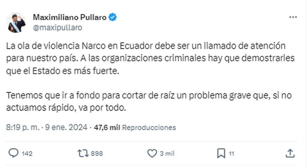 Maximiliano Pullaro se refirió al conflicto en Ecuador