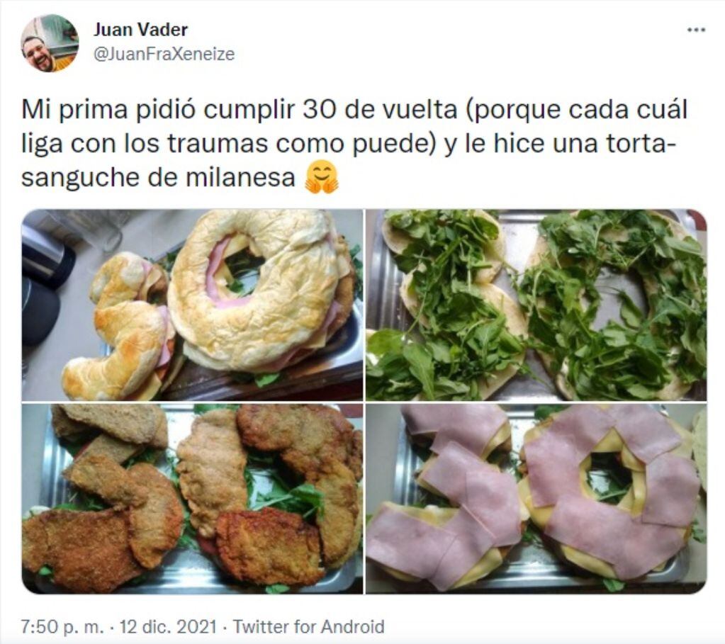 Un chubutense le regaló una "torta-sánguche" a su prima y se hizo viral