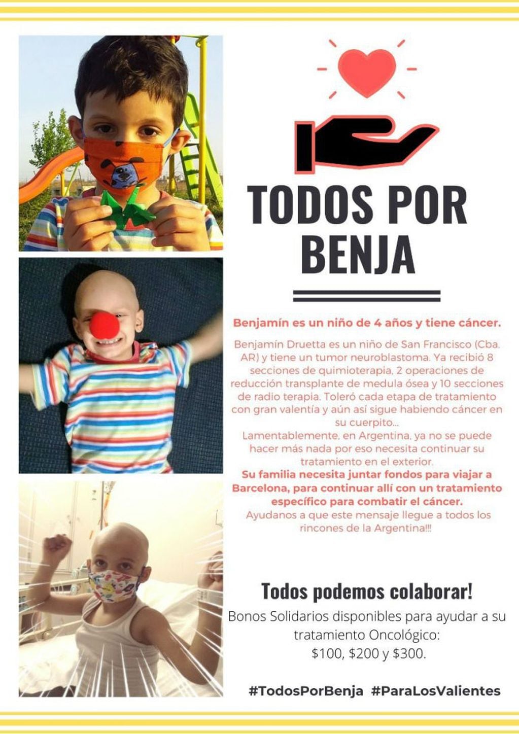 Benjamín Druetta tiene cuatro años y necesita ayuda para realizar un tratamiento oncológico en Barcelona.
