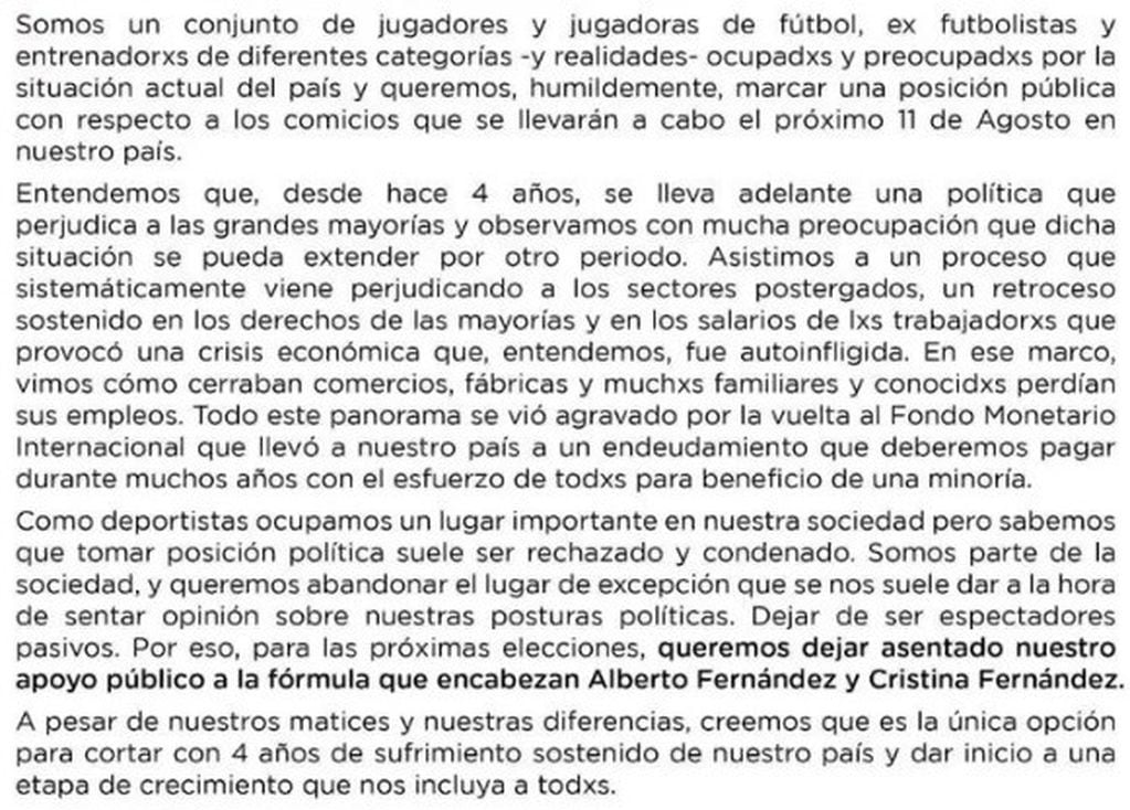 El Patón Guzmán firmó una solicitada de apoyo a Alberto Fernández