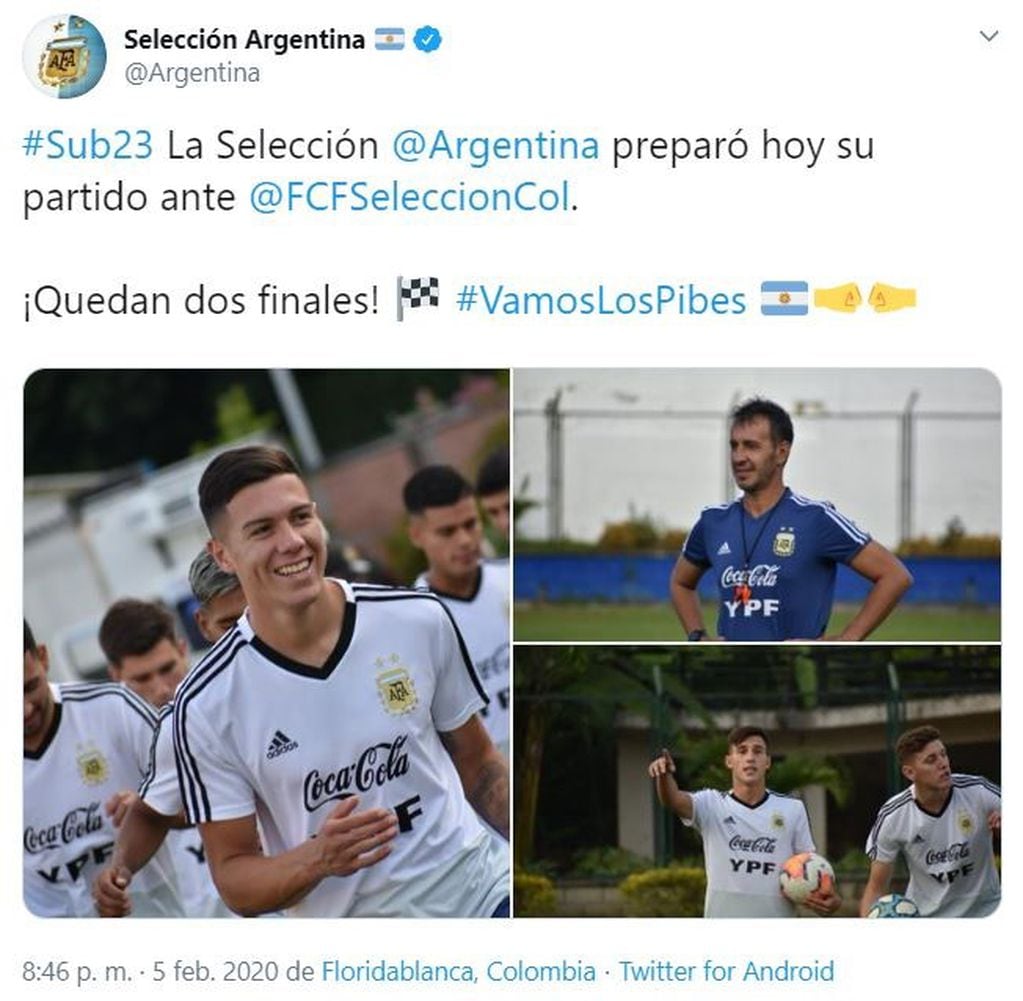 Argentina busca el pase a Tokio ante Colombia (Foto: captura Twitter)