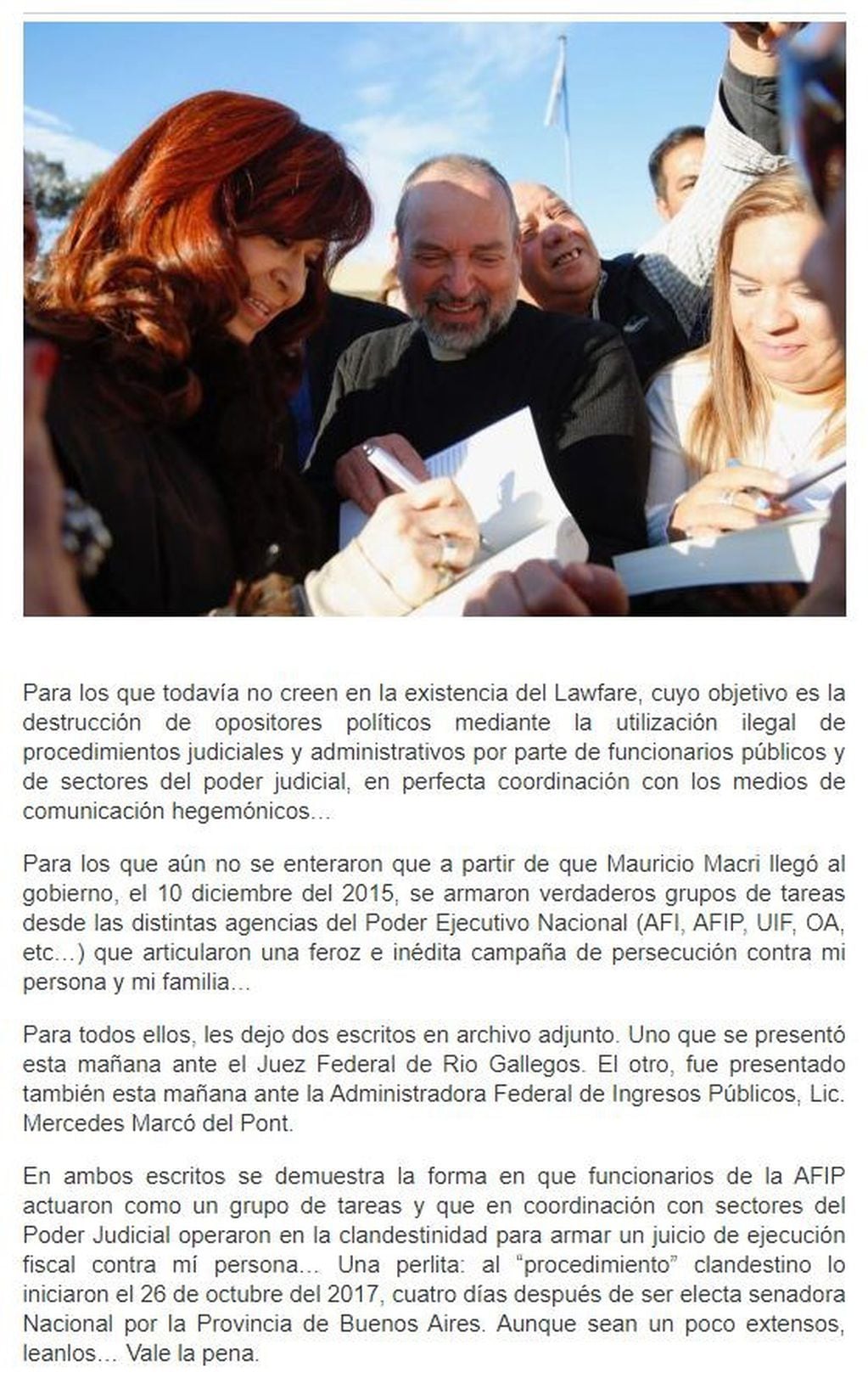 El texto que compartió Cristina Kirchner (Web)