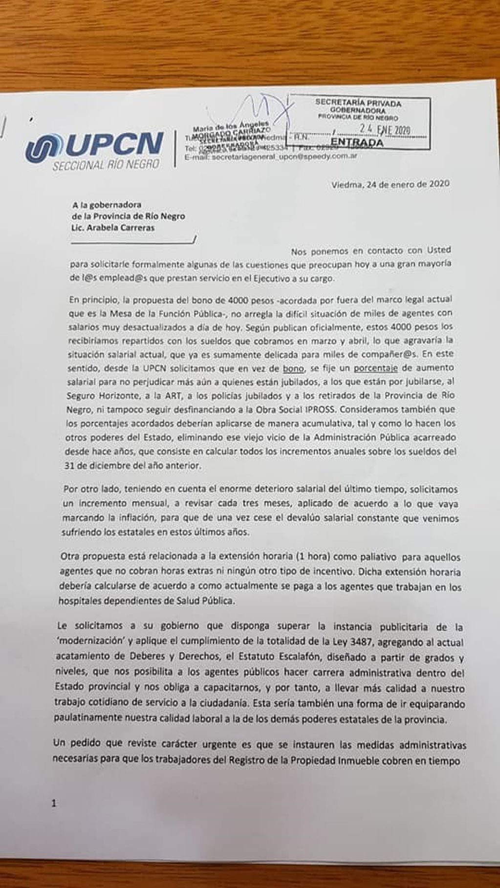 Carta de la UPCN Río Negro (web).