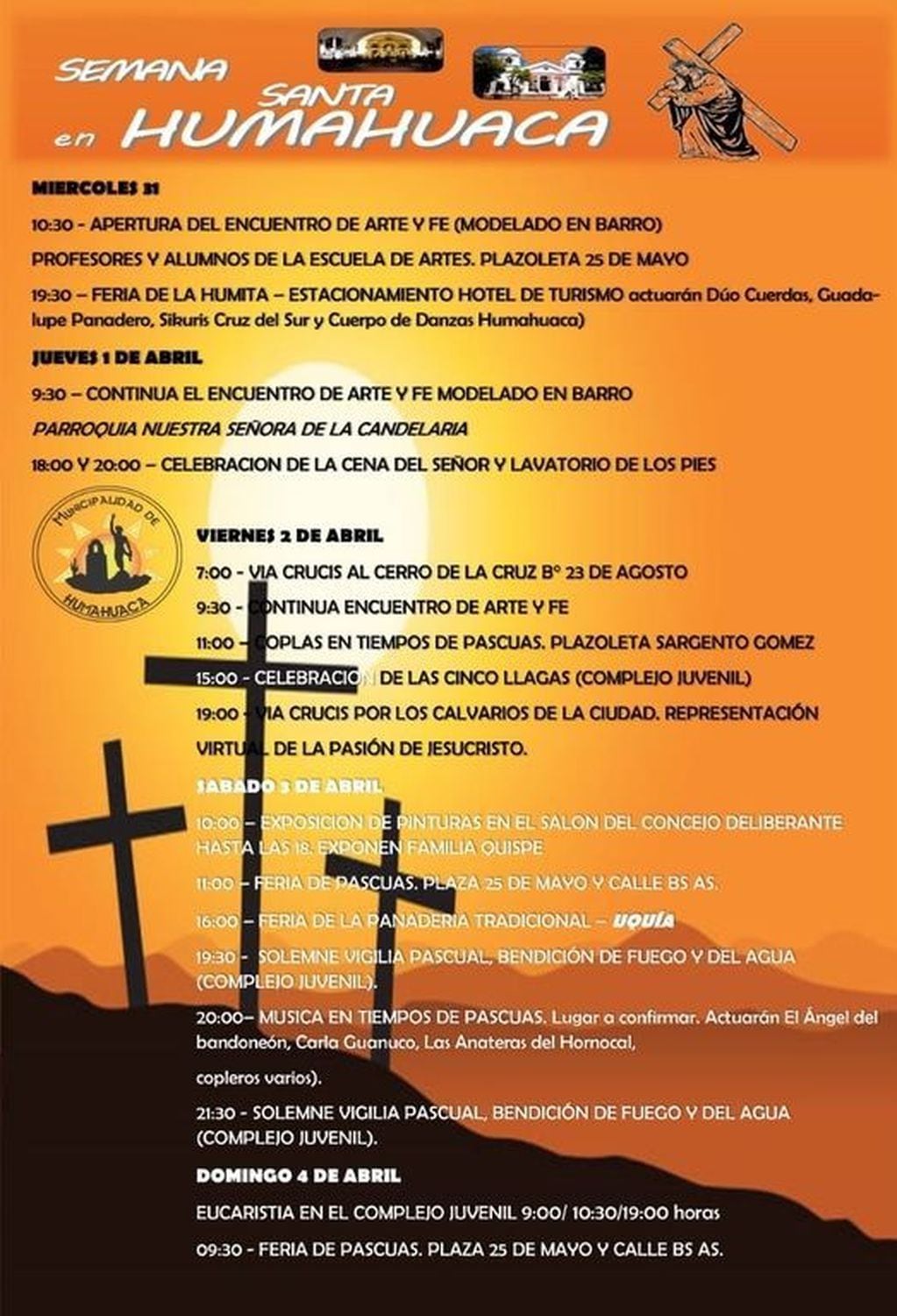 Programa de actividades en el marco de la Semana Santa 2021 en Humahuaca.
