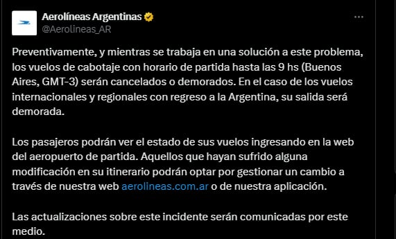 Demoras en los vuelos de Aerolíneas Argentinas