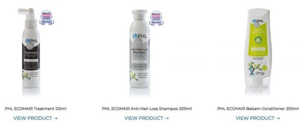 Línea de recuperación capilar Eco Hair disponible en la página web de PHL.