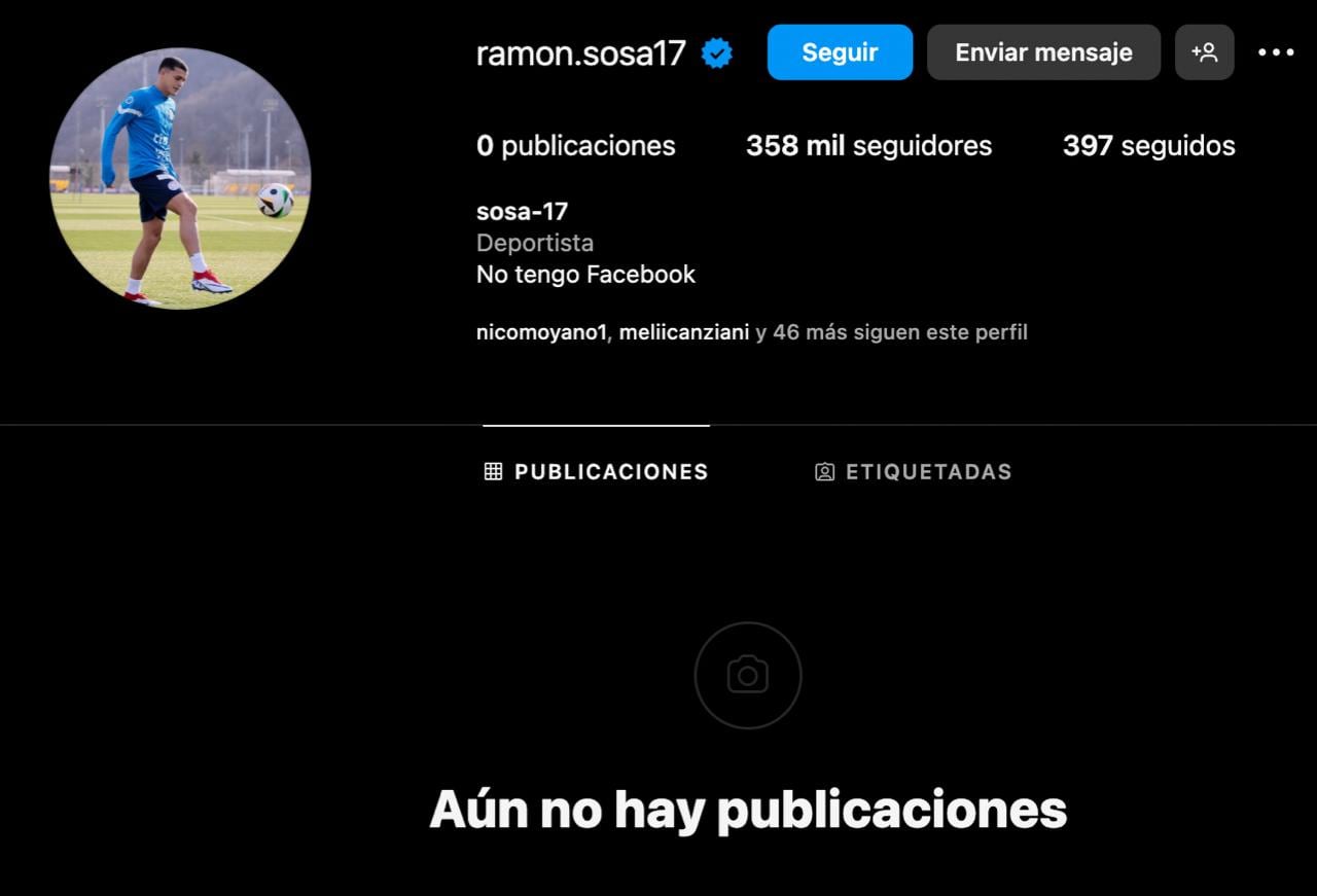 Ramón Sosa ocultó todas sus publicaciones de Instagram.