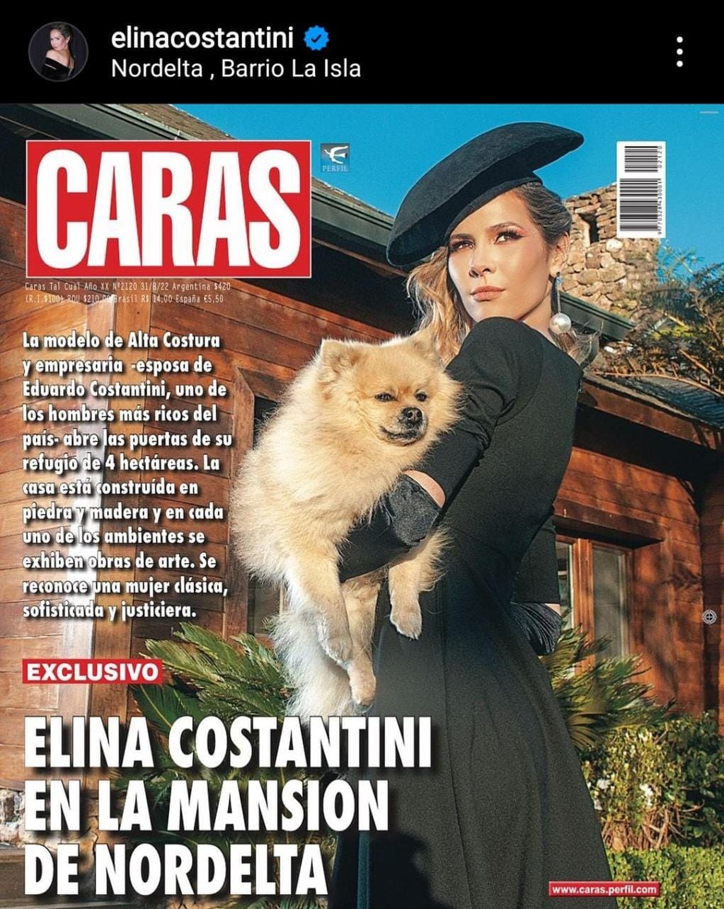Elina Costantini mostró su casa de Nordelta y posó junto a su perro Gino.