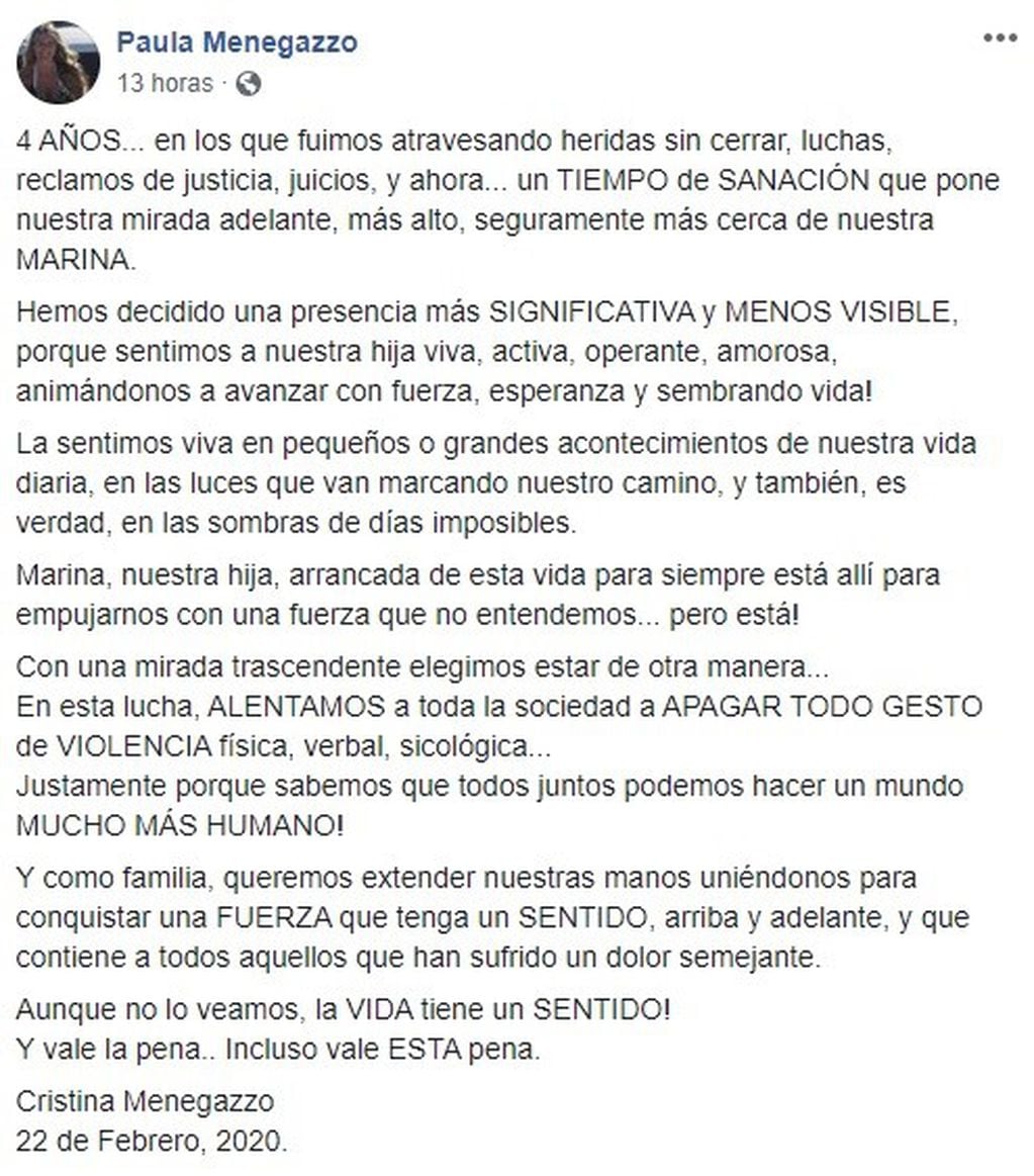 La carta de la madre de Marina por el crimen de Montañita (Foto:Facebook)